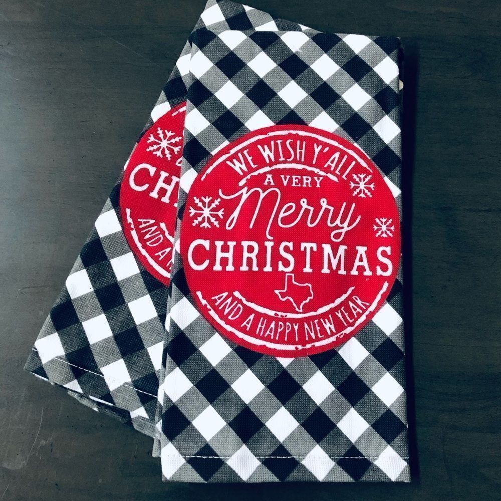 Farmhouse Texas Christmas Holiday Plaid Dish Towels Set
